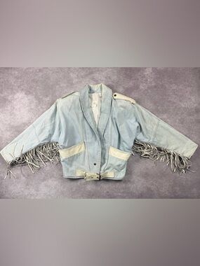 [252] Jonathan Christopher Vintage Womens Denim Jacket Size Small Leather Fringe